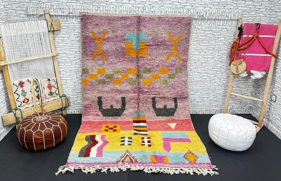 Tapis Berbère Marocain 5x8 Ft – Laine Mouton, Tissé Main, Motif Géométrique Boho