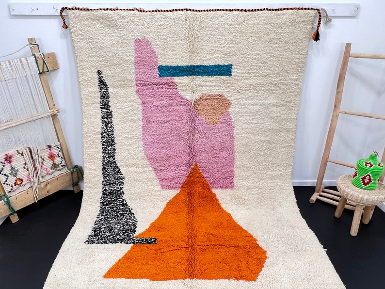 Tapis Boujad fabuleux personnalisé, tapis marocain authentique, tapis Azilal, tapis multicolore abstrait, tapis marocain fait à la main, tapis Boho image 4