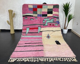 ブジャドラグ　ヴィンテージ　モロッコ　ラグ　絨毯　カーペット　マット モロッコラグ「BOUJADブジャド」ヴィンテージBJR002ピンク/Hibou
