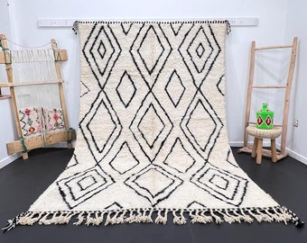KÜNSTLER Teppich aus Marokko, Beni Ourain Teppich, Schwarz Weißer Teppich, Abstrakter Teppich, Marokkanischer Teppich