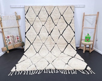 Marokkanischer Teppich Handgeknüpft - Beni Ourain Teppich - Wollteppich - Handgeknüpfter Teppich - Echte Lammwolle