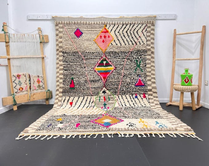 Handmade Beni Mrirt Rug – Moroccan Wool Berber Carpet, Tribal Boho Style