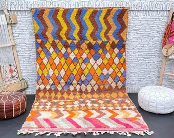 Vintage Moroccan Boujad Rug: Colorful Checkered Berber Rug (5.3x8.5ft)
