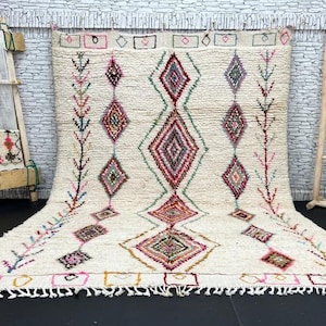 Abstract Berber Wool Rug: Colorful Moroccan Boujaad Carpet