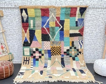 Alfombra marroquí de lana tejida a mano: alfombra bohemia beige (1,6 x 2,2 m)
