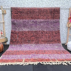 Handmade Purple Berber Rug: Moroccan Boujad Wool Carpet (6.4x9.5 ft)