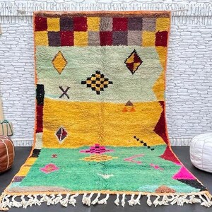 Colorful Abstract Berber Rug: Handwoven Moroccan Wool Boujad Rug (5.3x8.2ft)
