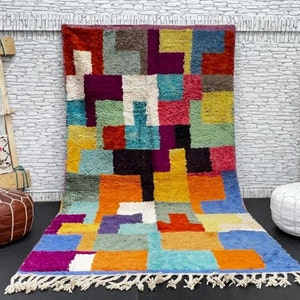 Colorful Berber Rug: 5x9 ft Moroccan Sheep Wool Rug