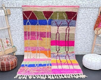 Pink Moroccan Rug: Berber Boujaad Wool Rug (5.1x8.1ft)