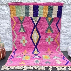 Pink Berber Rug: Handmade Wool Moroccan Boujad Rug (5x8.6ft)
