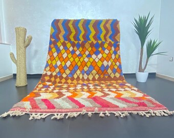 Handmade Wool Berber Rug: Colorful Moroccan Beni Ourain Carpet (8 x 5.3 ft)