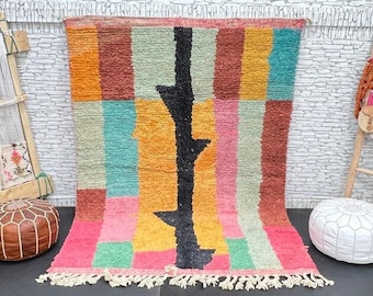 Berber Tribal carpet,Bohemian Rug,Wool Rug,Boujad Rug,Fabulous Boujaad Rug,Authentic Moroccan Handmade Rug,Berber Colorful Carpet. 5.5x7.8ft