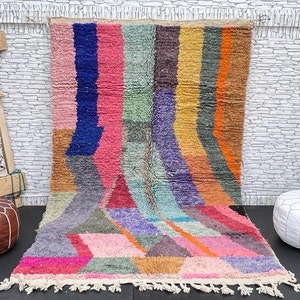 Handmade Moroccan Boujad Rug: Colorful Berber Carpet, 5x8.4 ft