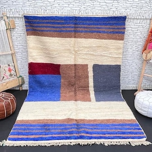 Tappeto marocchino blu fatto a mano: tappeto berbero in lana, 1,8x2,9 m
