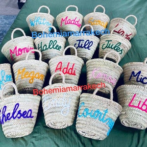 Personalized straw moroccan basket,bridal shower bags,customized straw bags,custom beach bag,straw tote,embroidered bags image 3