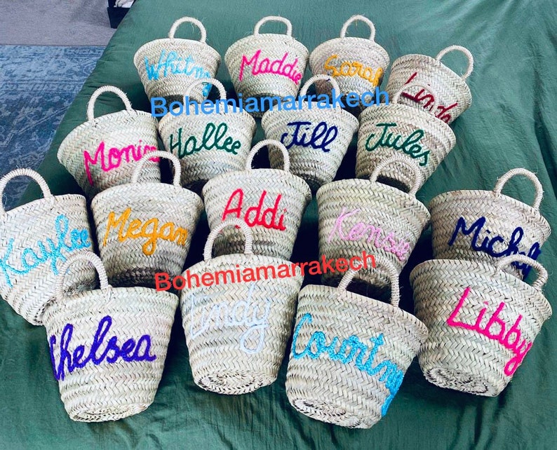 Personalized straw moroccan basket,bridal shower bags,customized straw bags,custom beach bag,straw tote,embroidered bags image 3