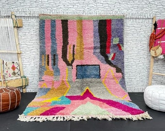 Vintage Berber Wool Rug: Colorful Moroccan Boujad Rug (5.4x8ft)