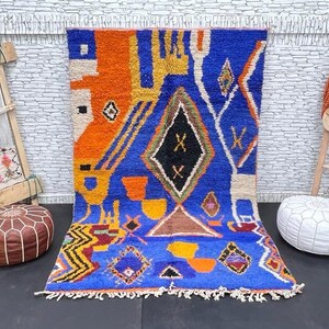 Soft Moroccan Blue Rug, Rug For Living Room, Beni Ourain Rug, Blue Wool Rug, Moroccan Berber Rug Blue,Boho Decor Gift. 2.5x8.4 ft