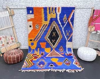 Soft Moroccan Blue Wool Rug: Berber Boho Decor (2.5x8.4 ft)