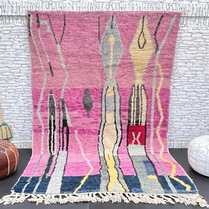 Bright Pink Moroccan Rug: Handwoven Wool Berber Rug (5.1x8.1ft)