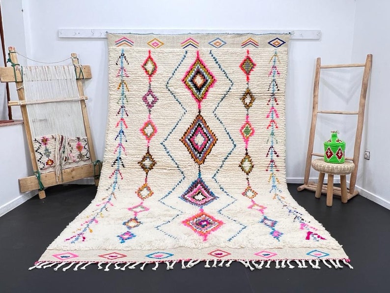 Tapis Boujad fabuleux personnalisé, tapis marocain authentique, tapis Azilal, tapis multicolore abstrait, tapis marocain fait à la main, tapis Boho image 3