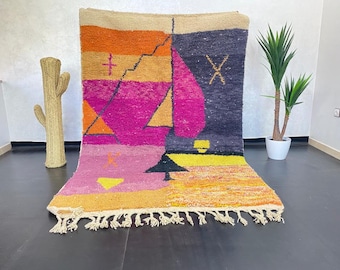 Geometric Berber Rug: Handmade Moroccan Wool & Cotton Rug (8.2 x 5.2 ft)