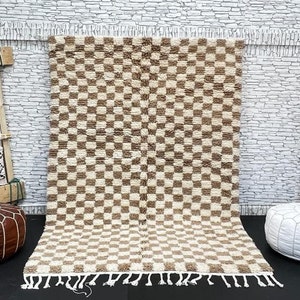 Berber Checkerboard Area Rug Home Decor - Berber Rug -brown and white Checkered Area Rug - Checkerboard Home Decor, Handmade Gift 5x8ft