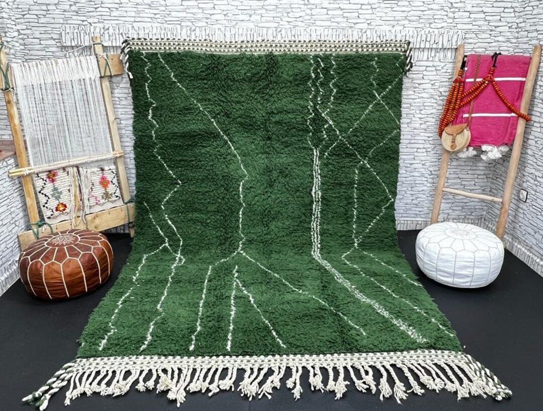 Moroccan Rug Green Solid Green Rugplain Green Ruggreen Etsy