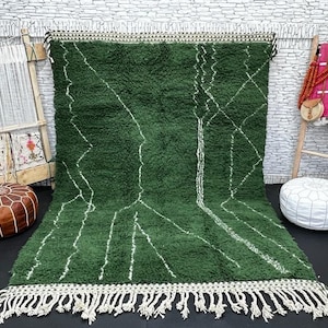 Handmade Green Moroccan Rug: Berber Wool Boujad Carpet (6.6x9.5ft)