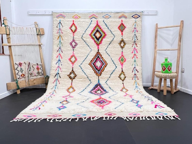 Tapis Boujad fabuleux personnalisé, tapis marocain authentique, tapis Azilal, tapis multicolore abstrait, tapis marocain fait à la main, tapis Boho image 1