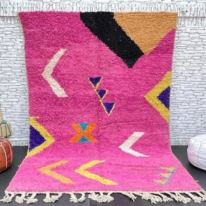 Pink Moroccan Rug: Berber Lamb Wool Carpet, Handmade Boujad Rug (5.4x8ft)