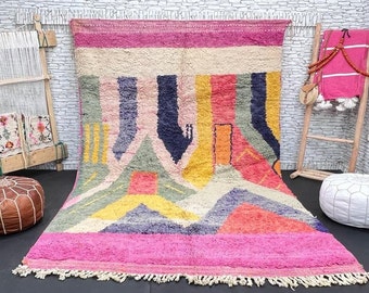 Handmade Wool Berber Rug: Pink Moroccan Carpet, 6.4x10.5 ft