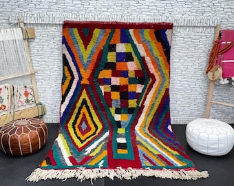 Handmade Wool Berber Rug: Colorful Moroccan Carpet, 5x8 ft