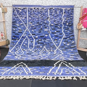 Moroccan rug Blue - Beni ourain rug -Handmade rug - Genuine lamb wool -moroccan rug - Beni ourain carpet - Berber rug - Wool rug. 6.6x9.5 ft