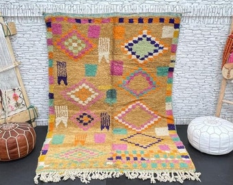 Handmade Orange Wool Rug: Berber Abstract Design, 5.5x7.9 ft