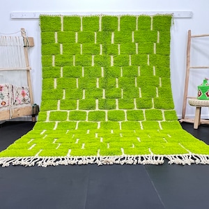 Green Beni Ourain Moroccan Rug – Handmade Wool Berber Carpet, Bohemian Style Area Rug