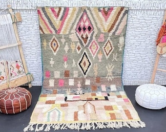 Handmade Berber Rug: Abstract Beige Moroccan Carpet (5.4x8.5ft)