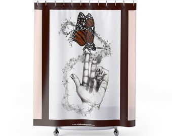 Enchanted Rendezvous Butterfly Ink Drawing by Nikki Shower Curtains