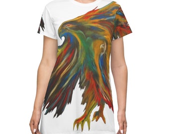 Phoenix Rising Bird on Fire White T-Shirt Party Dress