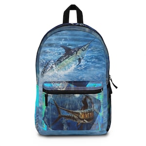 Sailfish Marlin Swordfish Coastal Nautical Art by Nikki Backpack (Made in USA)