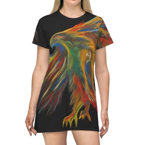 Phoenix Rising Bird on Fire Black T-Shirt Party Dress