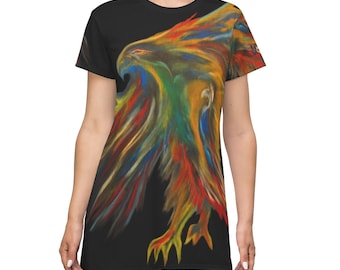 Phoenix Rising Bird on Fire Black T-Shirt Party Dress