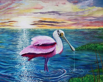 Spoonbill in the Sun Original Acrylic Painting