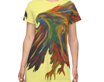 Phoenix Rising Bird on Fire Light Yellow T-Shirt Party Dress