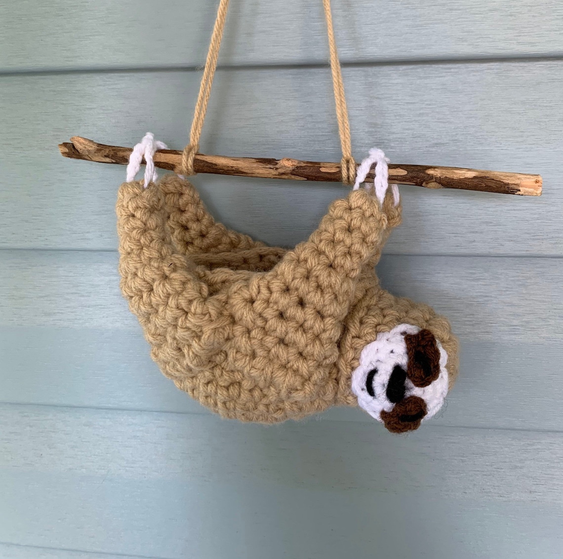 Crochet hanging sloth planter. | Etsy