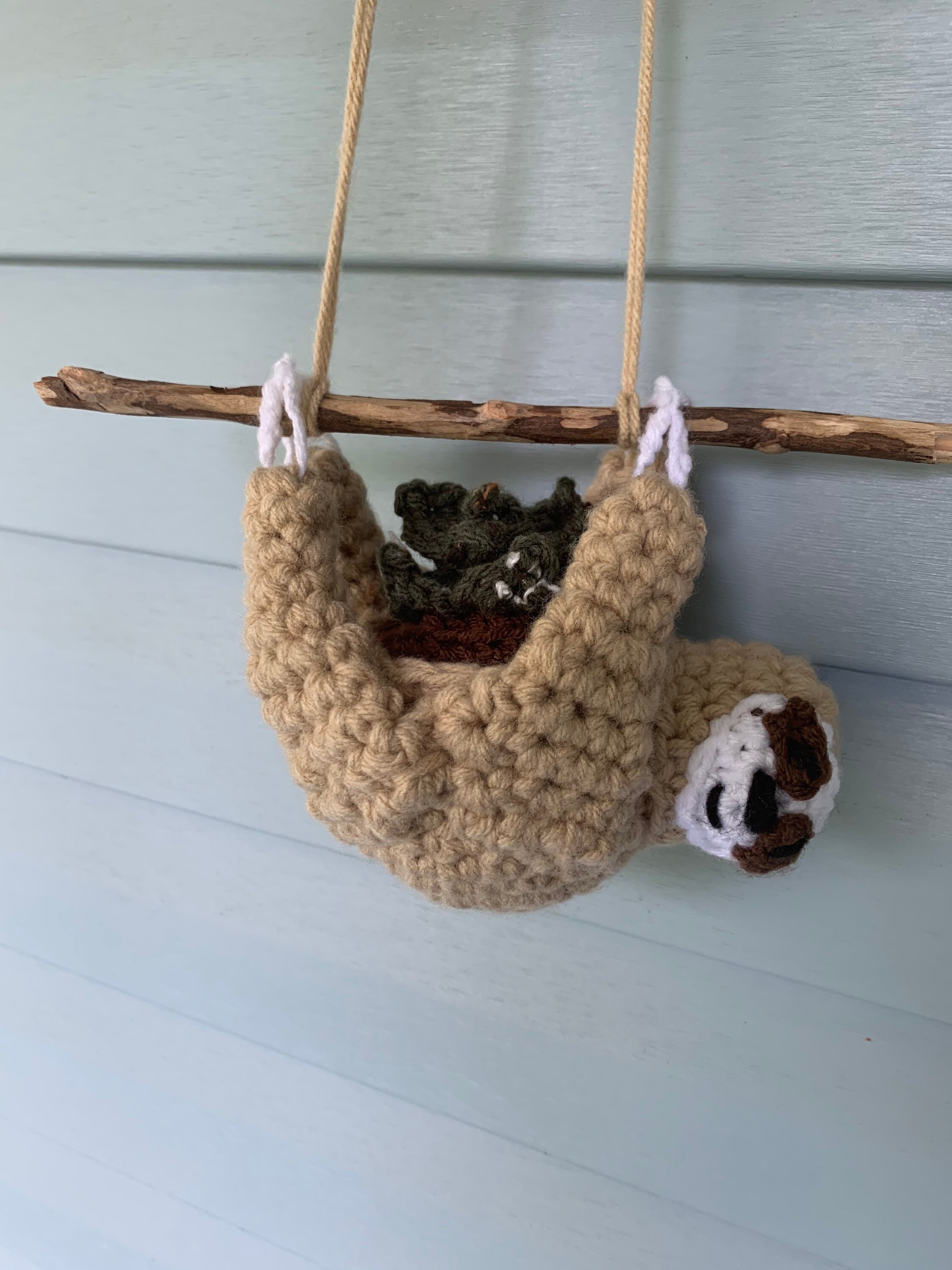 Crochet hanging sloth planter. Etsy
