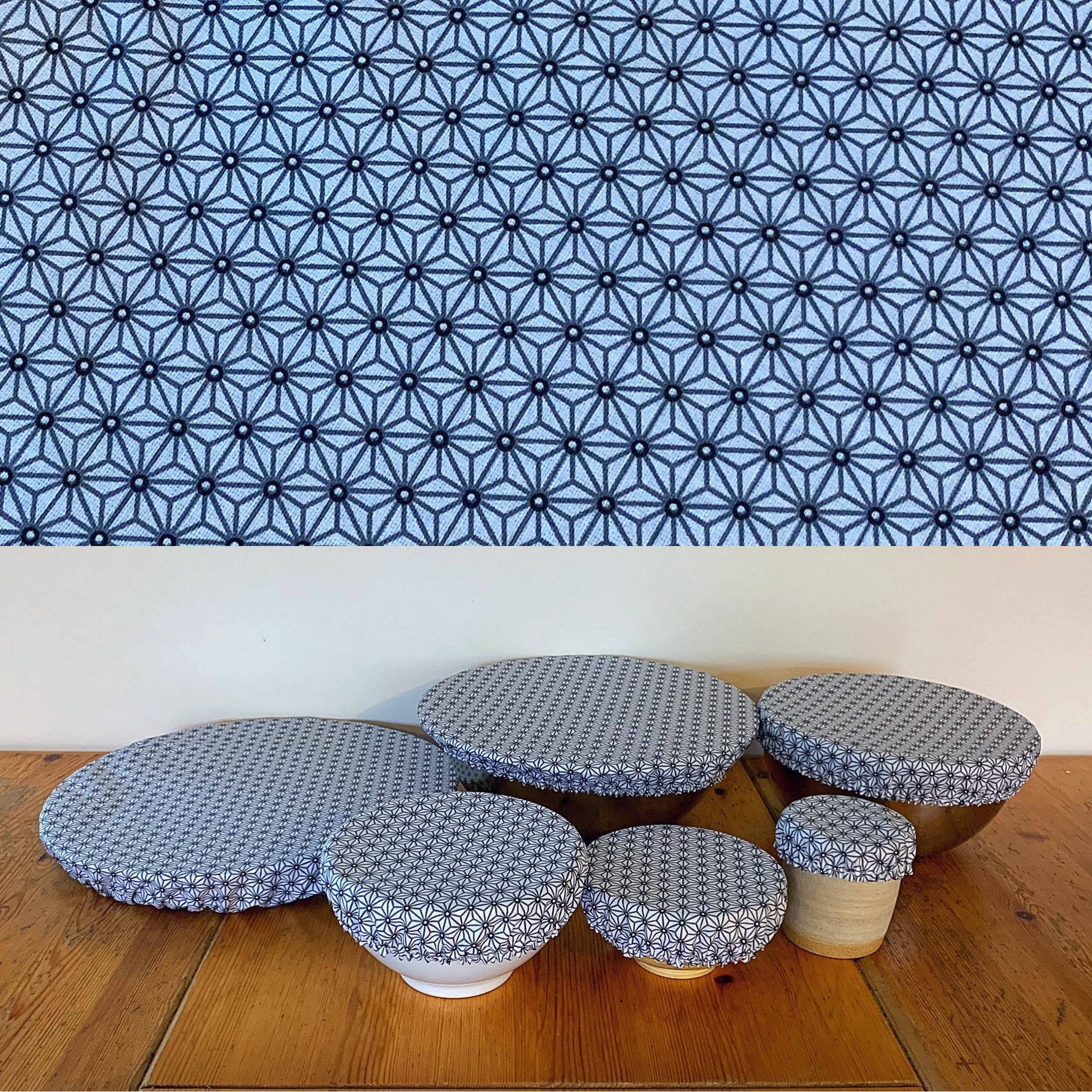 Charlotte Pour Plat, Couvre Plat , Zéro Déchet Asanoha Gris et Blanc