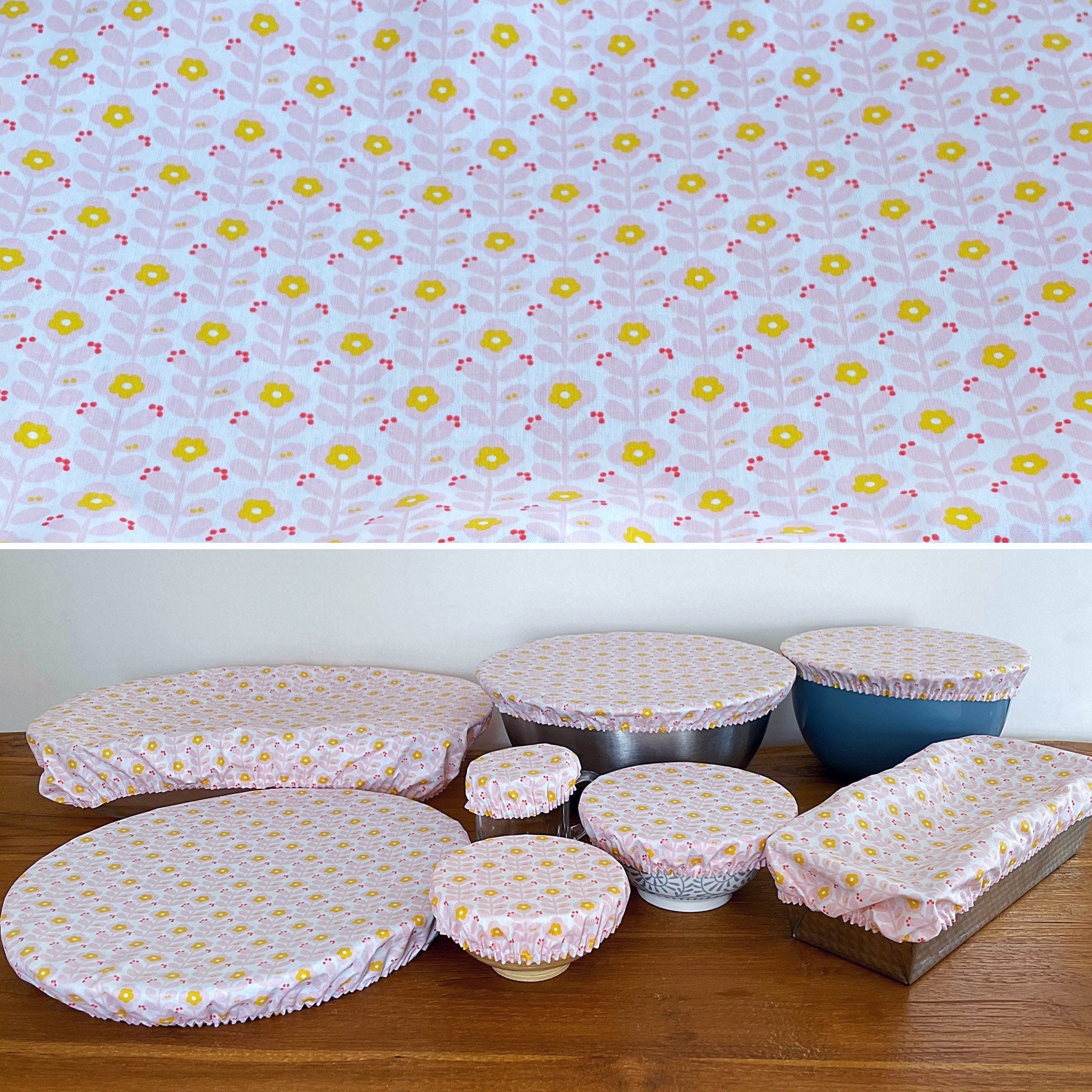 Charlotte Pour Plat, Couvre Plat , Zéro Déchet Fleurs Roses et Blanches 