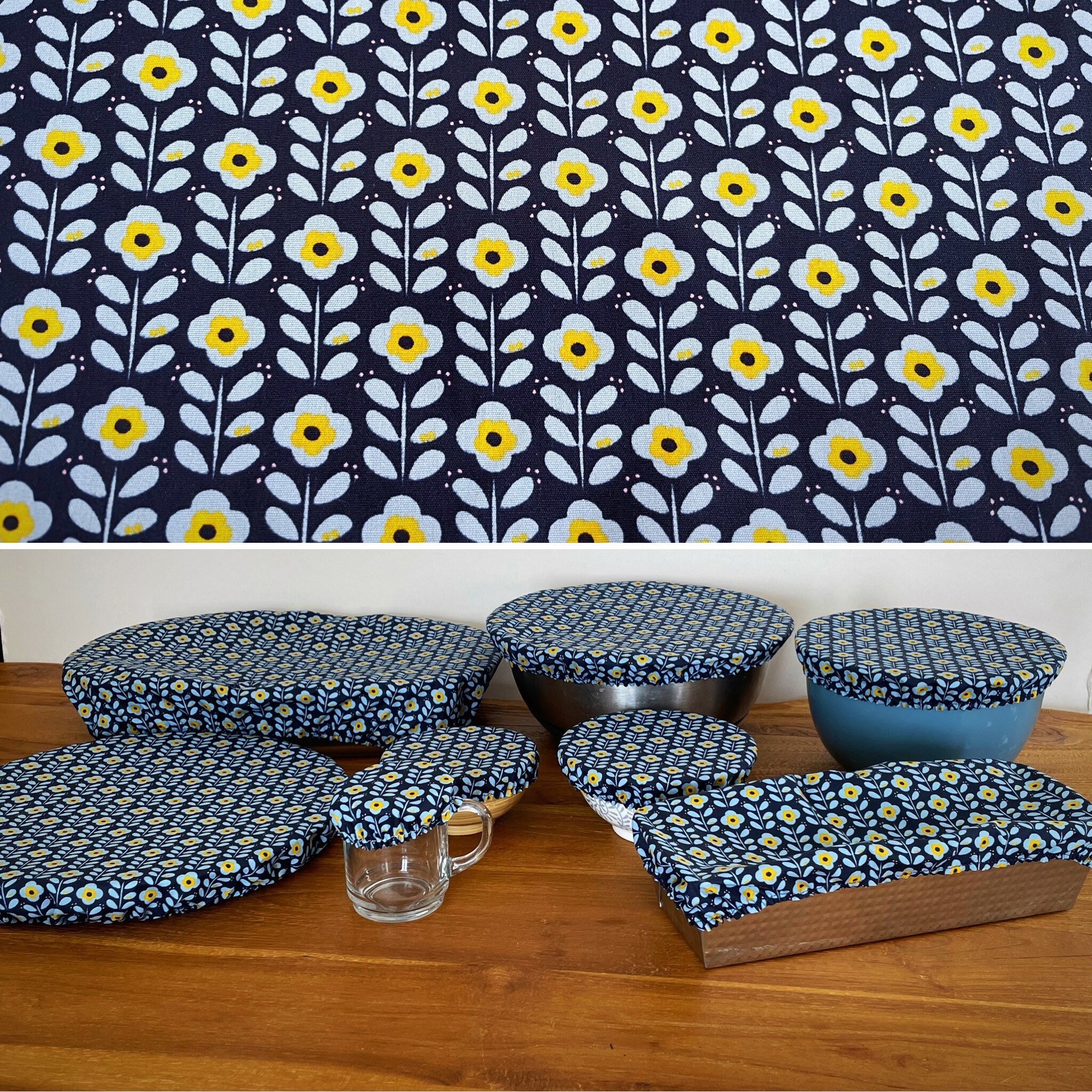 Charlotte Pour Plat, Couvre Plat , Zéro Déchet Fleurs Bleues