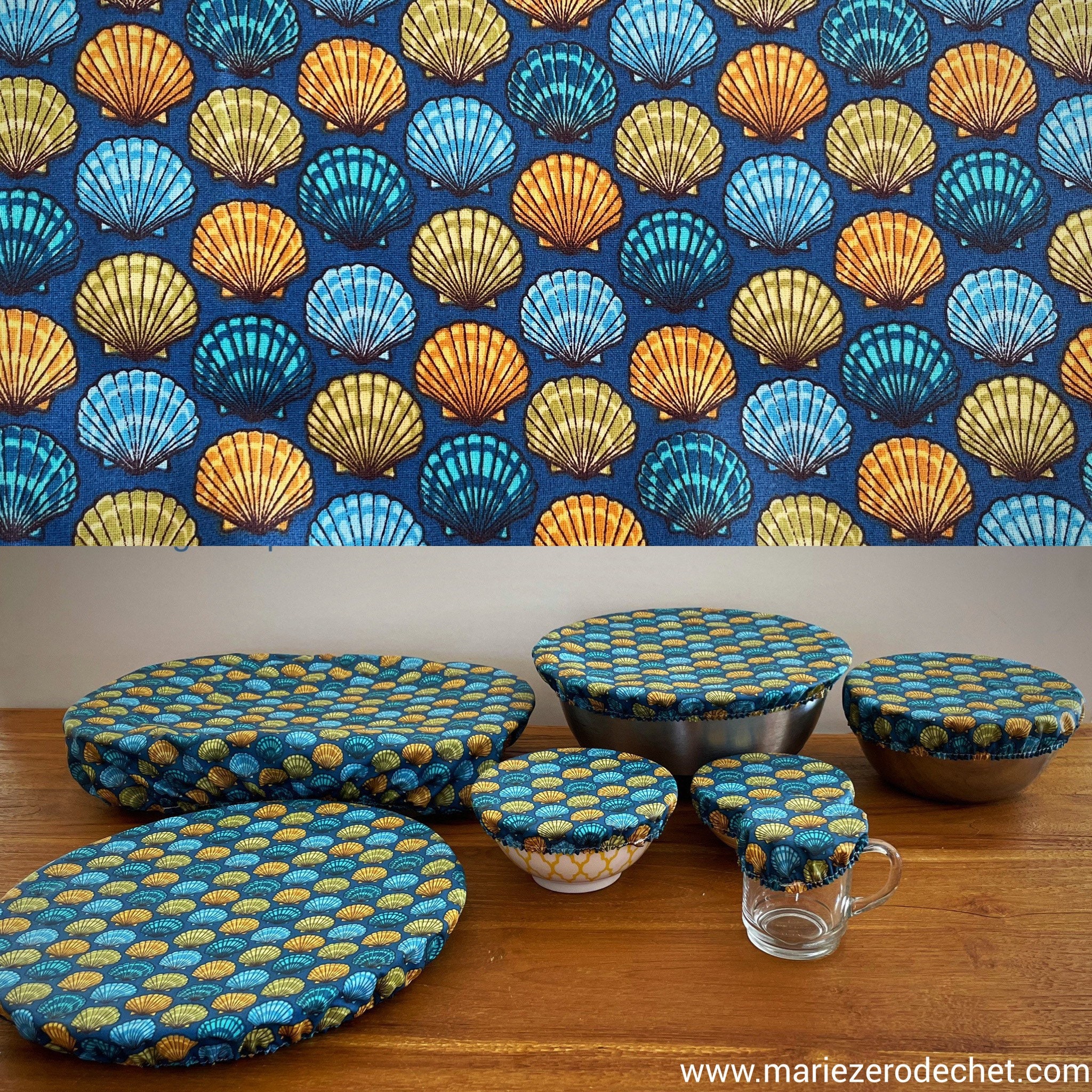 Lot de 3, 6, 7 ou 8 Charlottes Pour Plat , Zéro Déchet St Jacques Bleu